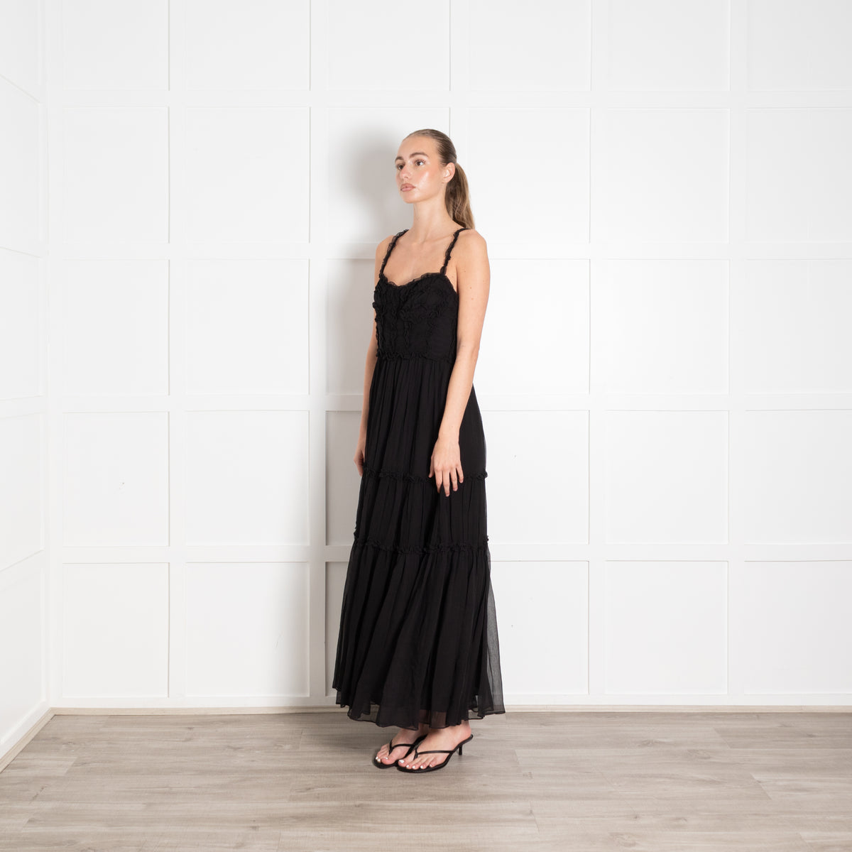 Ulla Johnson Black Silk Chiffon Strappy Maxi Dress
