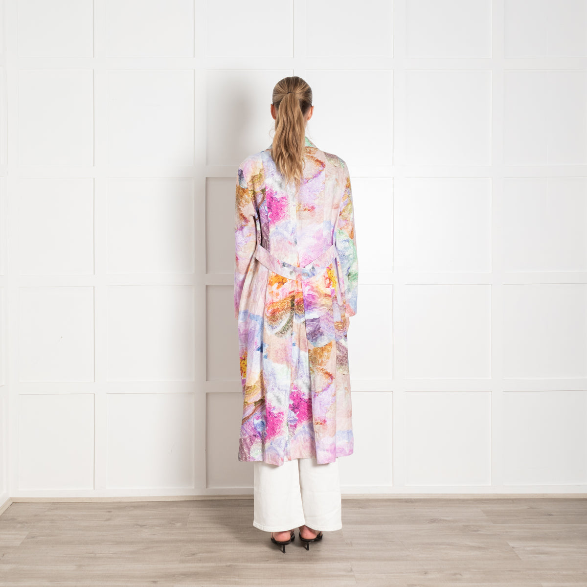 NRBY Multicoloured Linen Etched Flowers Coat