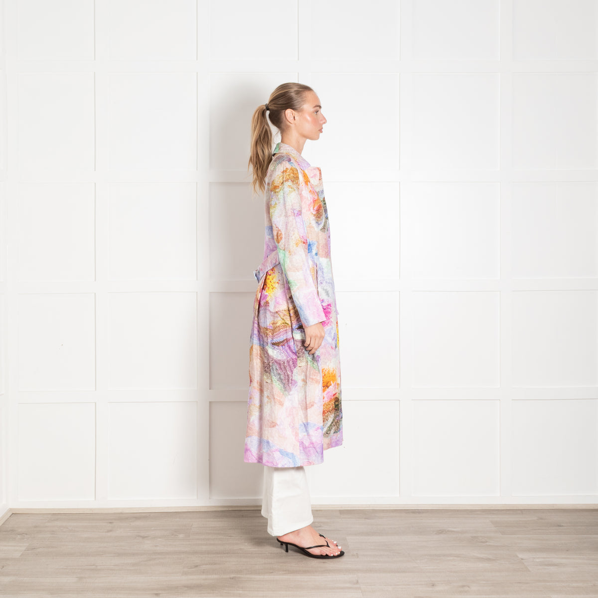 NRBY Multicoloured Linen Etched Flowers Coat