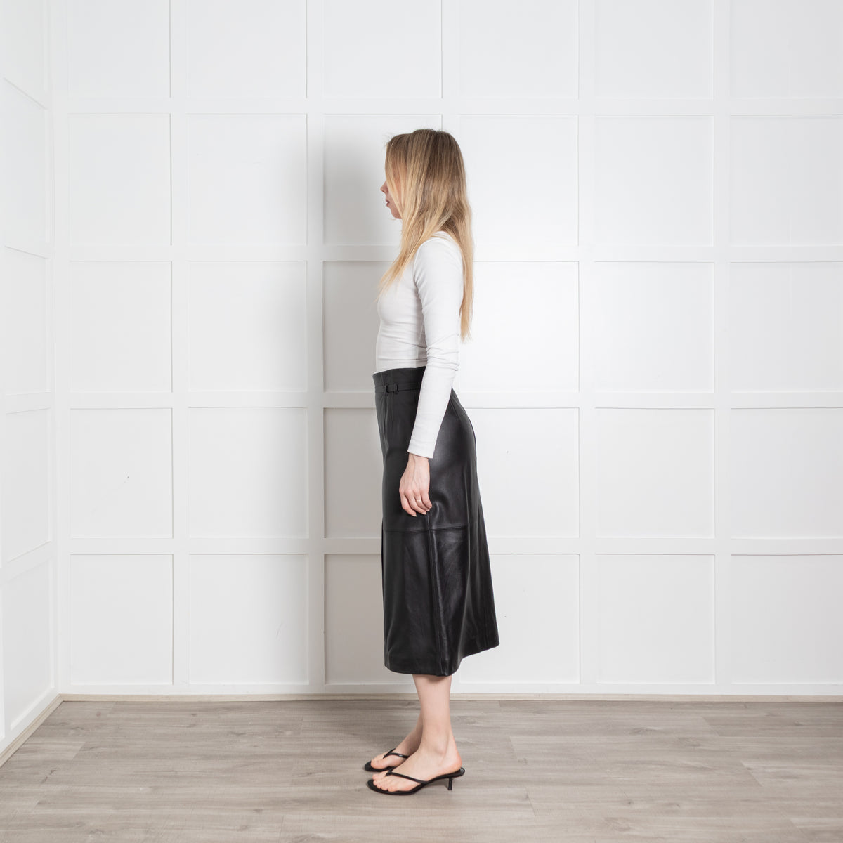 Red Valentino Black Leather Belted Mid Length Skirt