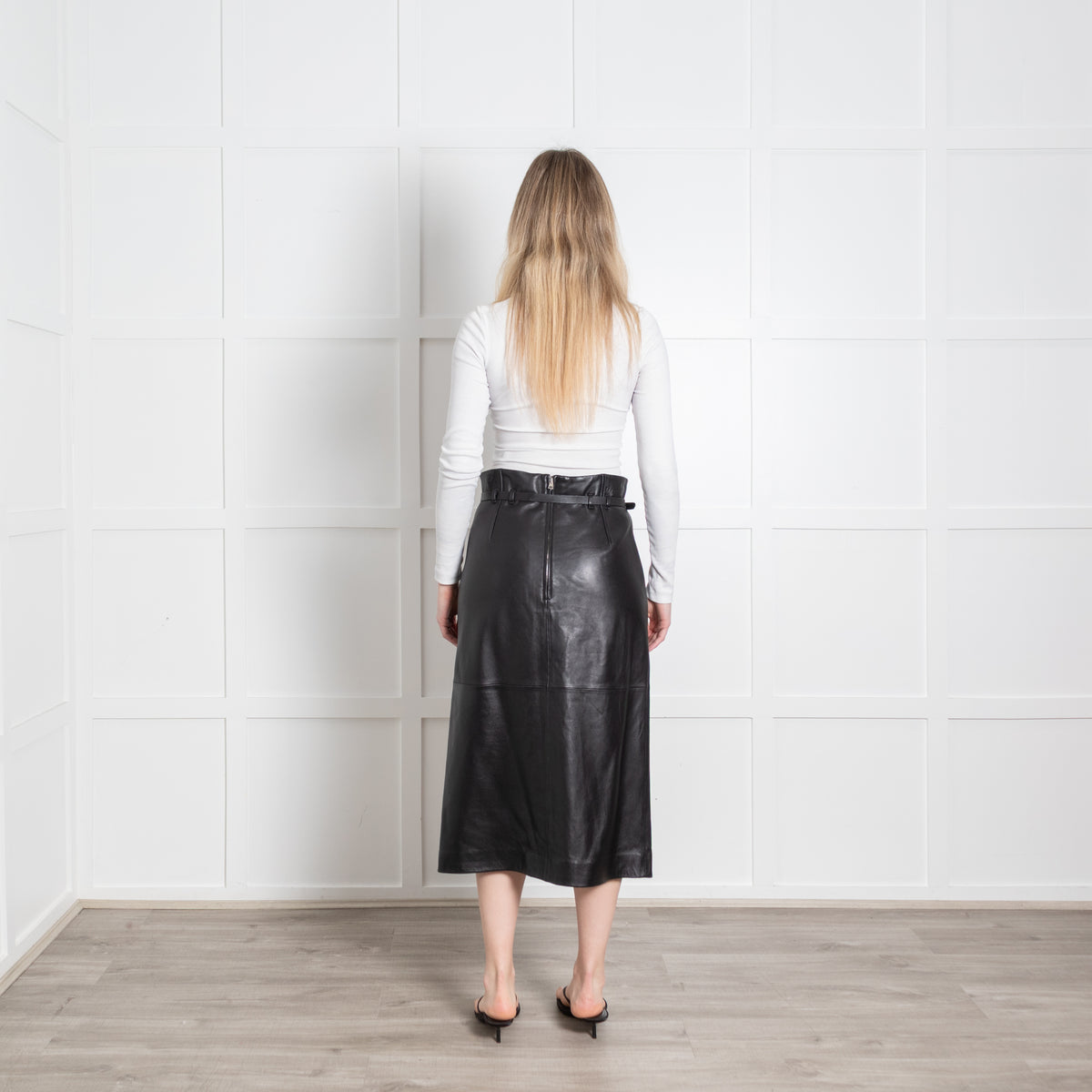 Red Valentino Black Leather Belted Mid Length Skirt