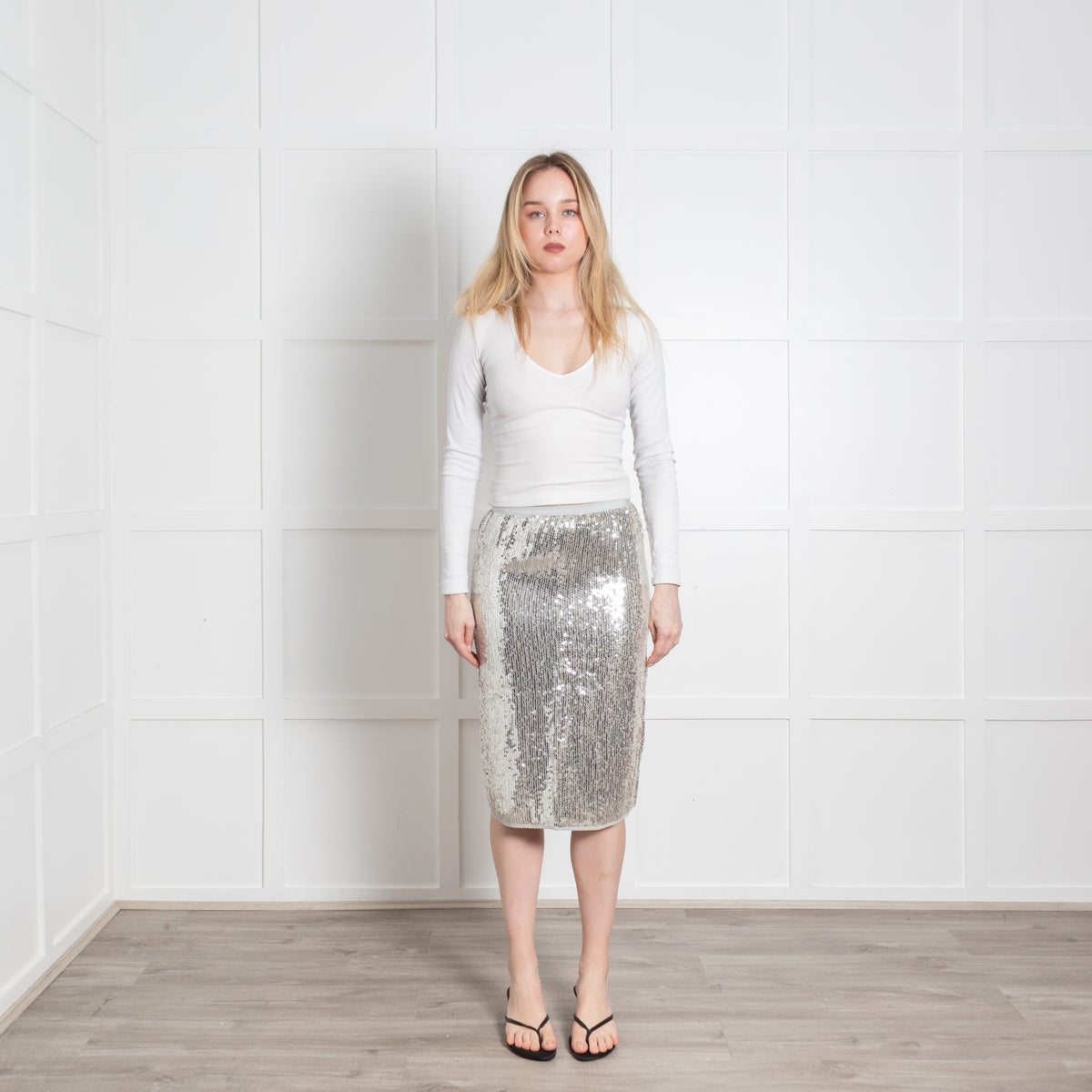 Vanessa Bruno Silver Sequin Pencil Skirt