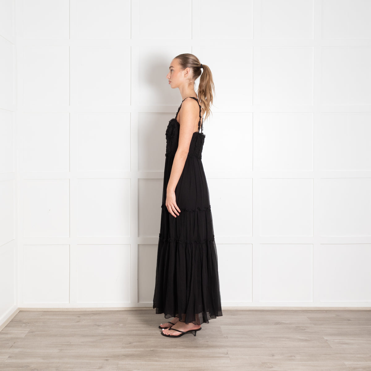 Ulla Johnson Black Silk Chiffon Strappy Maxi Dress