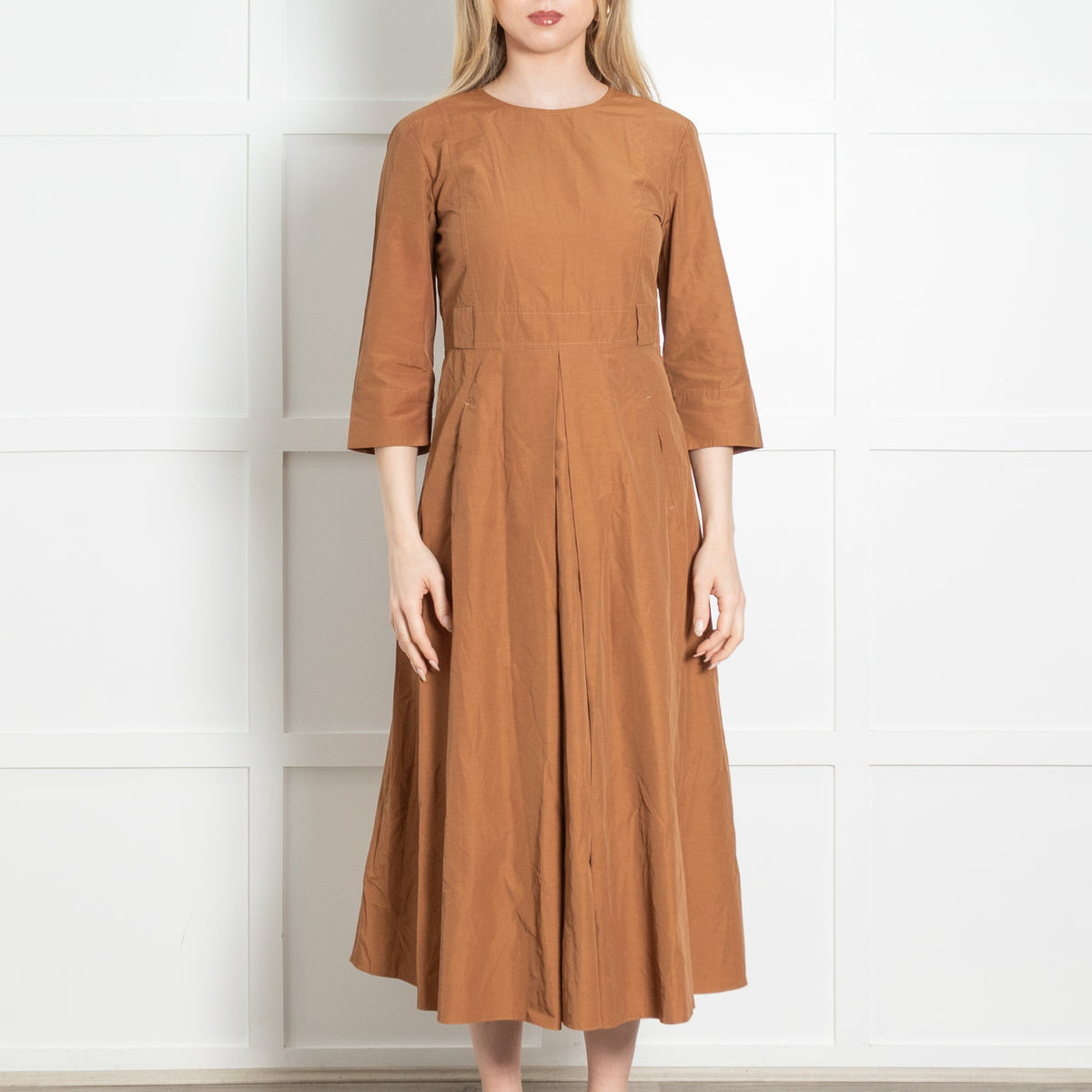 S Max Mara Caramel 3/4 Sleeve Long Dress
