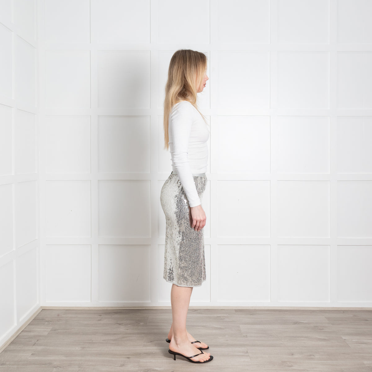 Vanessa Bruno Silver Sequin Pencil Skirt