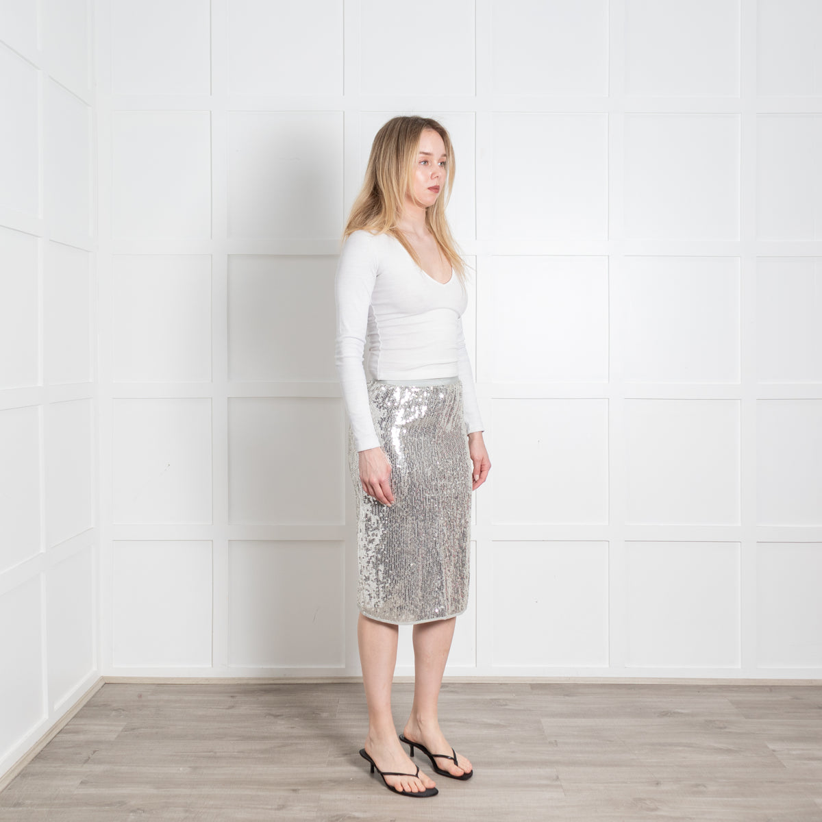 Vanessa Bruno Silver Sequin Pencil Skirt