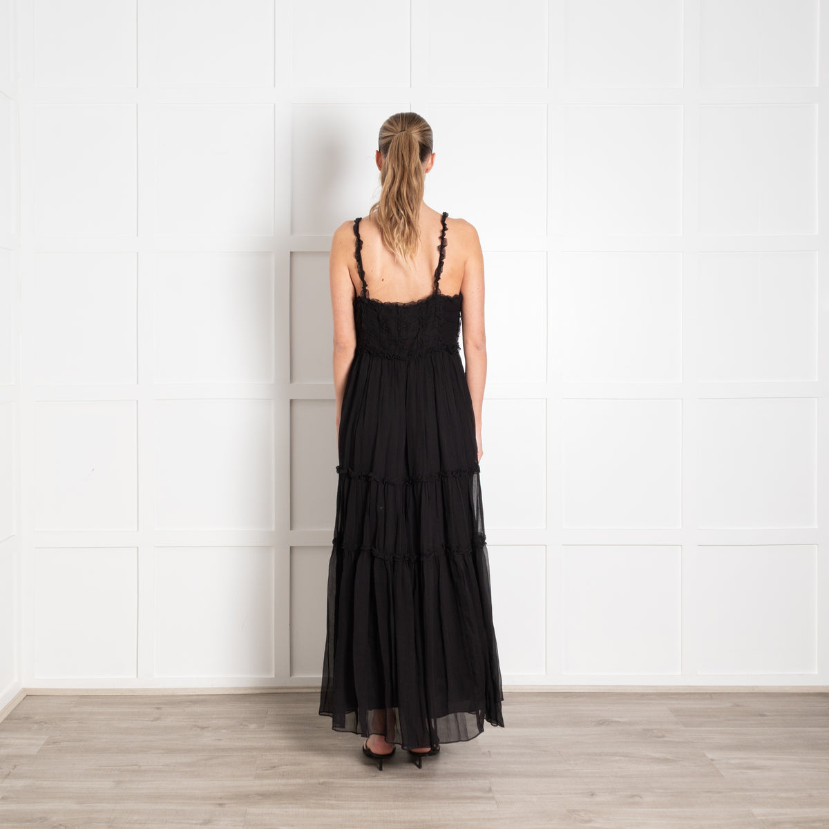 Ulla Johnson Black Silk Chiffon Strappy Maxi Dress