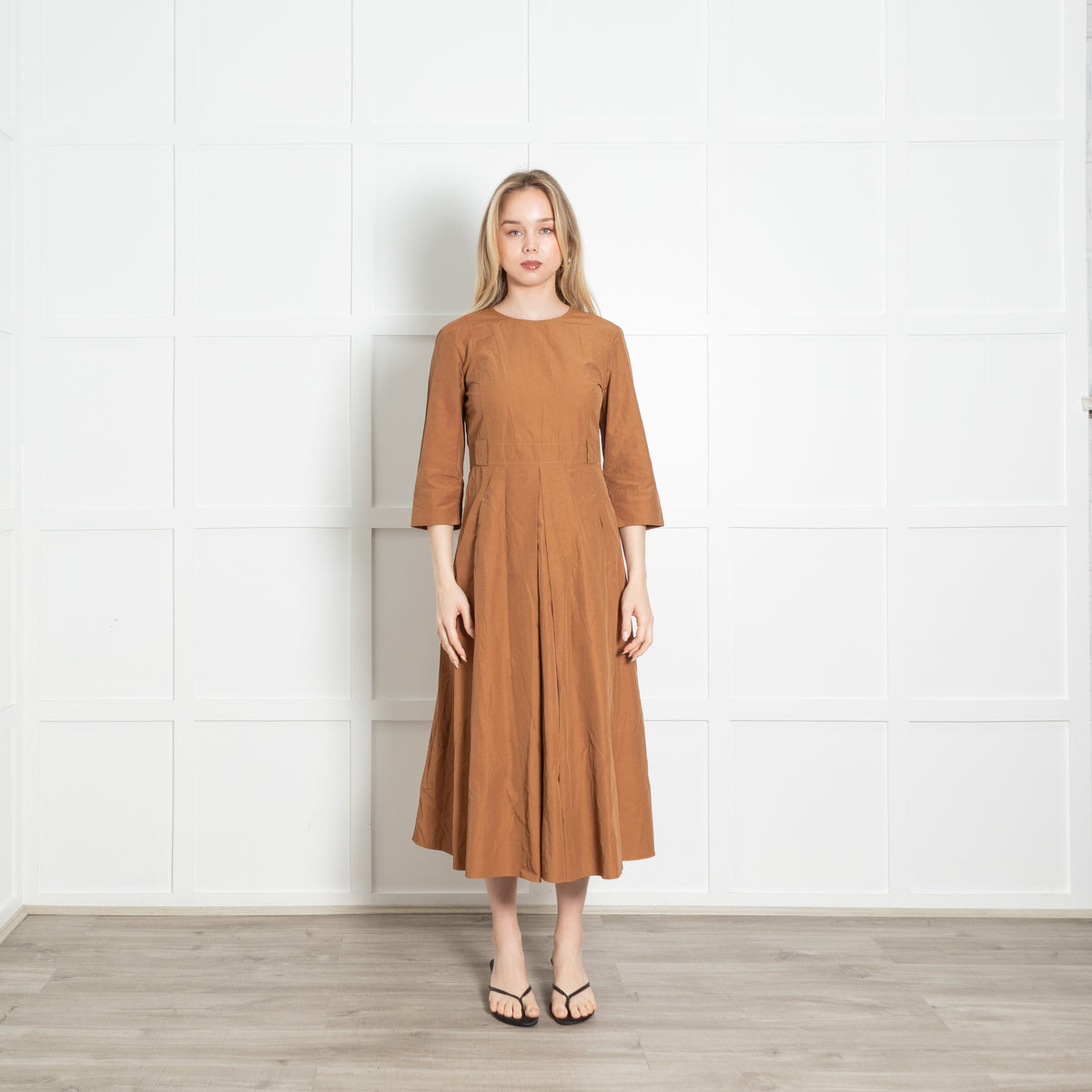 S Max Mara Caramel 3/4 Sleeve Long Dress
