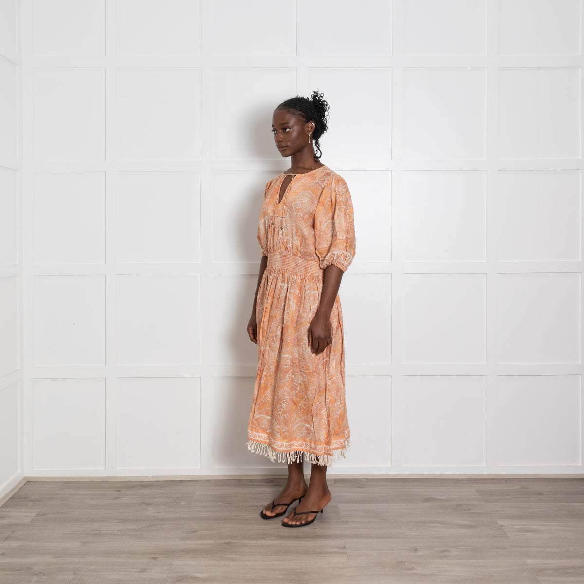 Zimmermann Orange Paisley Elasticated Midi Dress