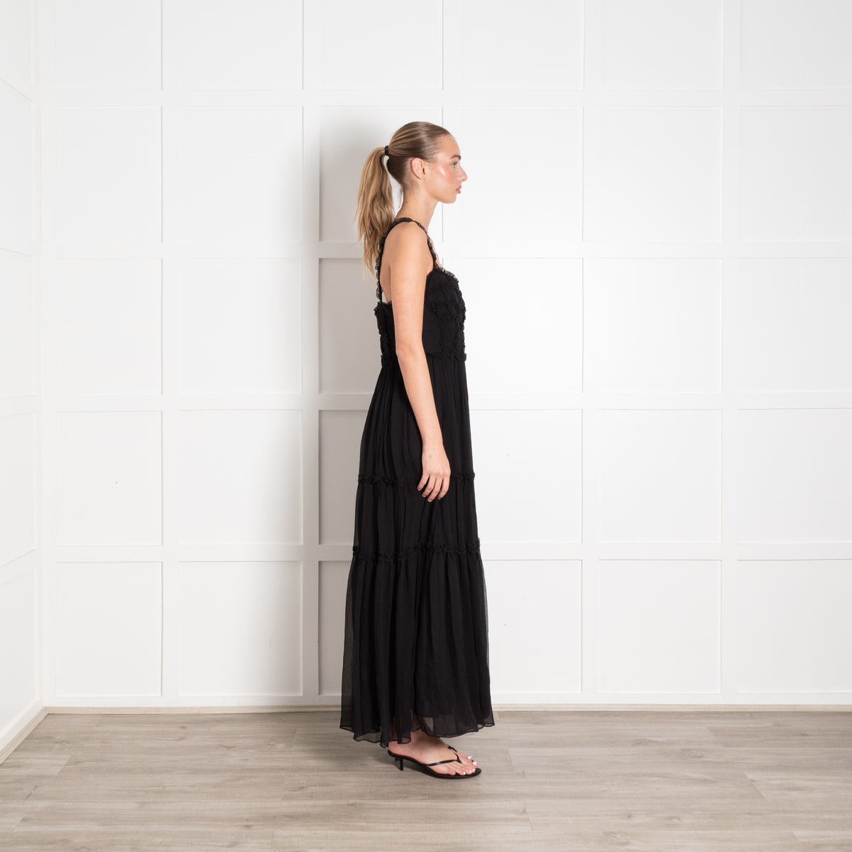 Ulla Johnson Black Silk Chiffon Strappy Maxi Dress