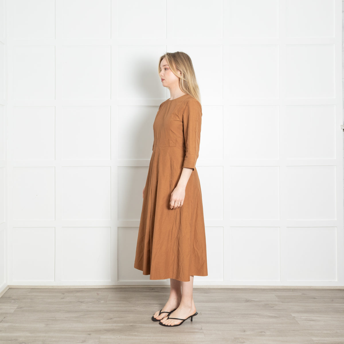 S Max Mara Caramel 3/4 Sleeve Long Dress