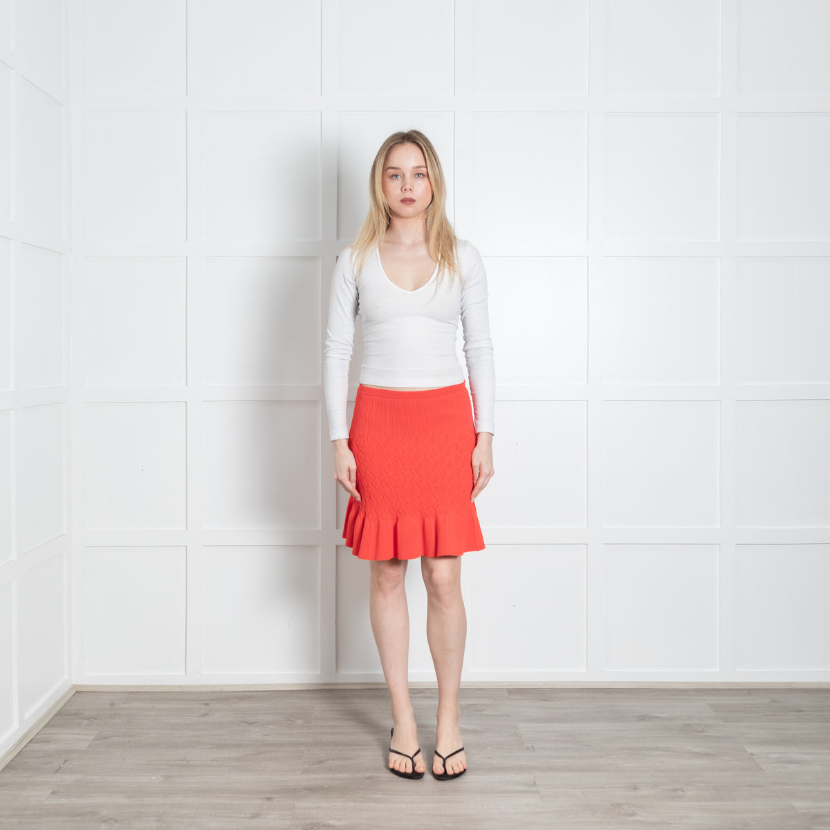 Sandro Coral Orange Textured Knit Mini Skirt