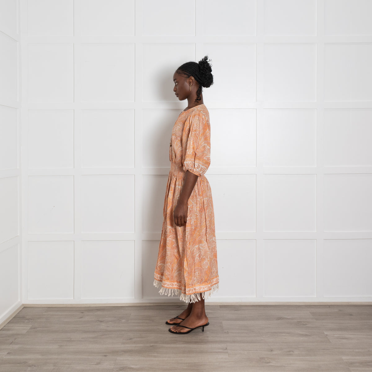 Zimmermann Orange Paisley Elasticated Midi Dress