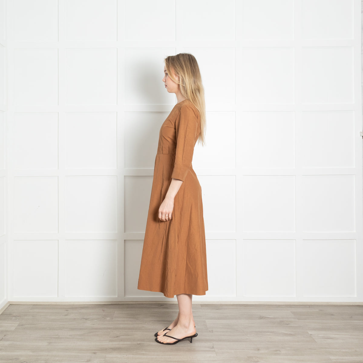 S Max Mara Caramel 3/4 Sleeve Long Dress