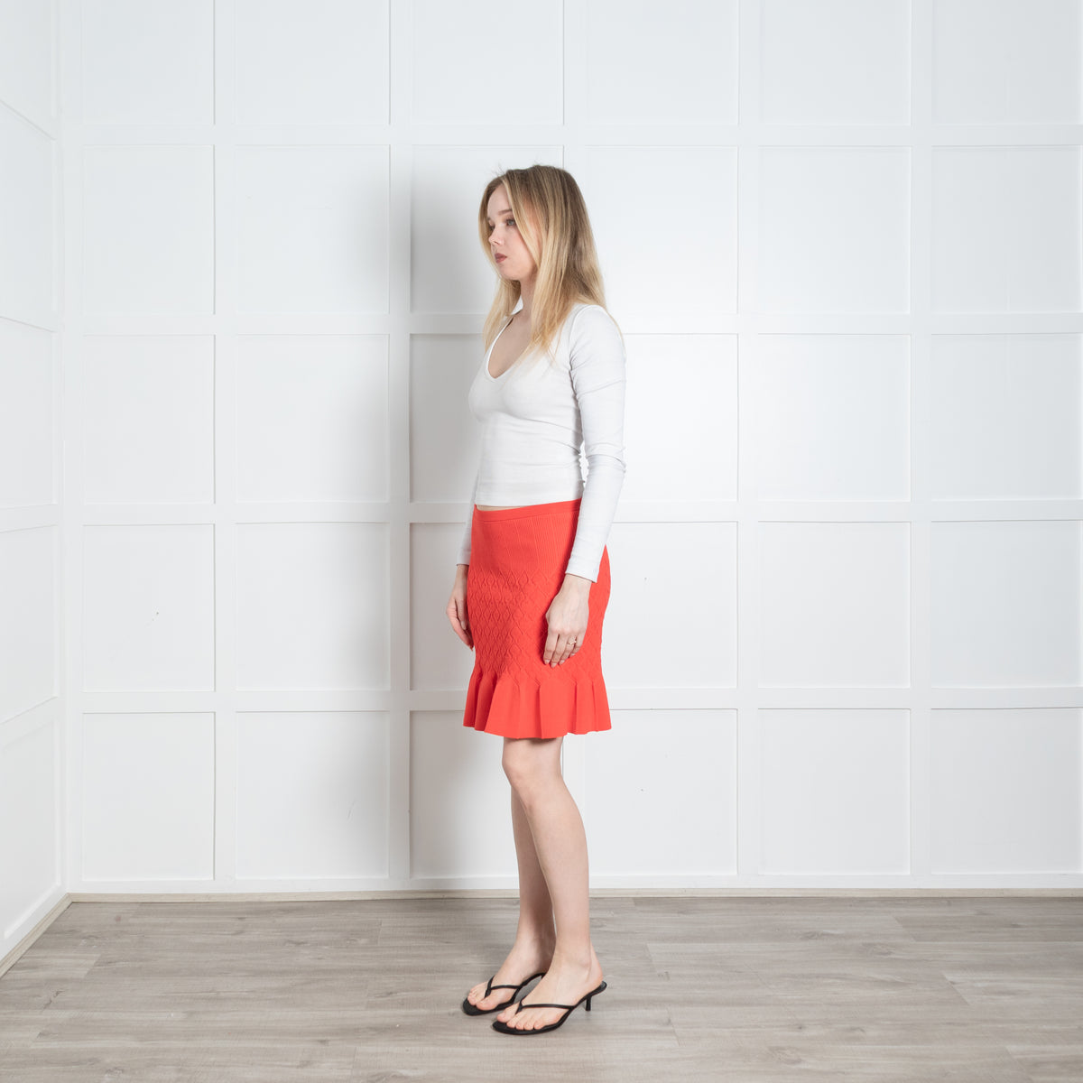 Sandro Coral Orange Textured Knit Mini Skirt