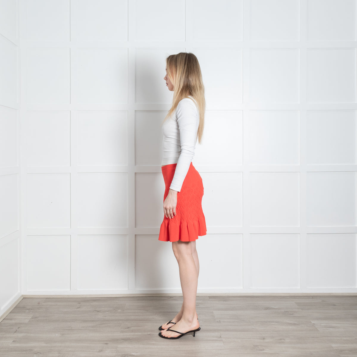 Sandro Coral Orange Textured Knit Mini Skirt
