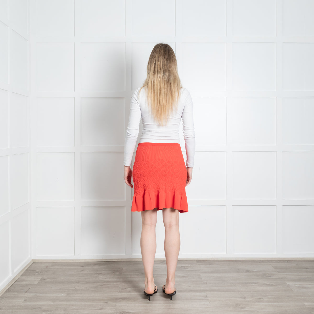 Sandro Coral Orange Textured Knit Mini Skirt