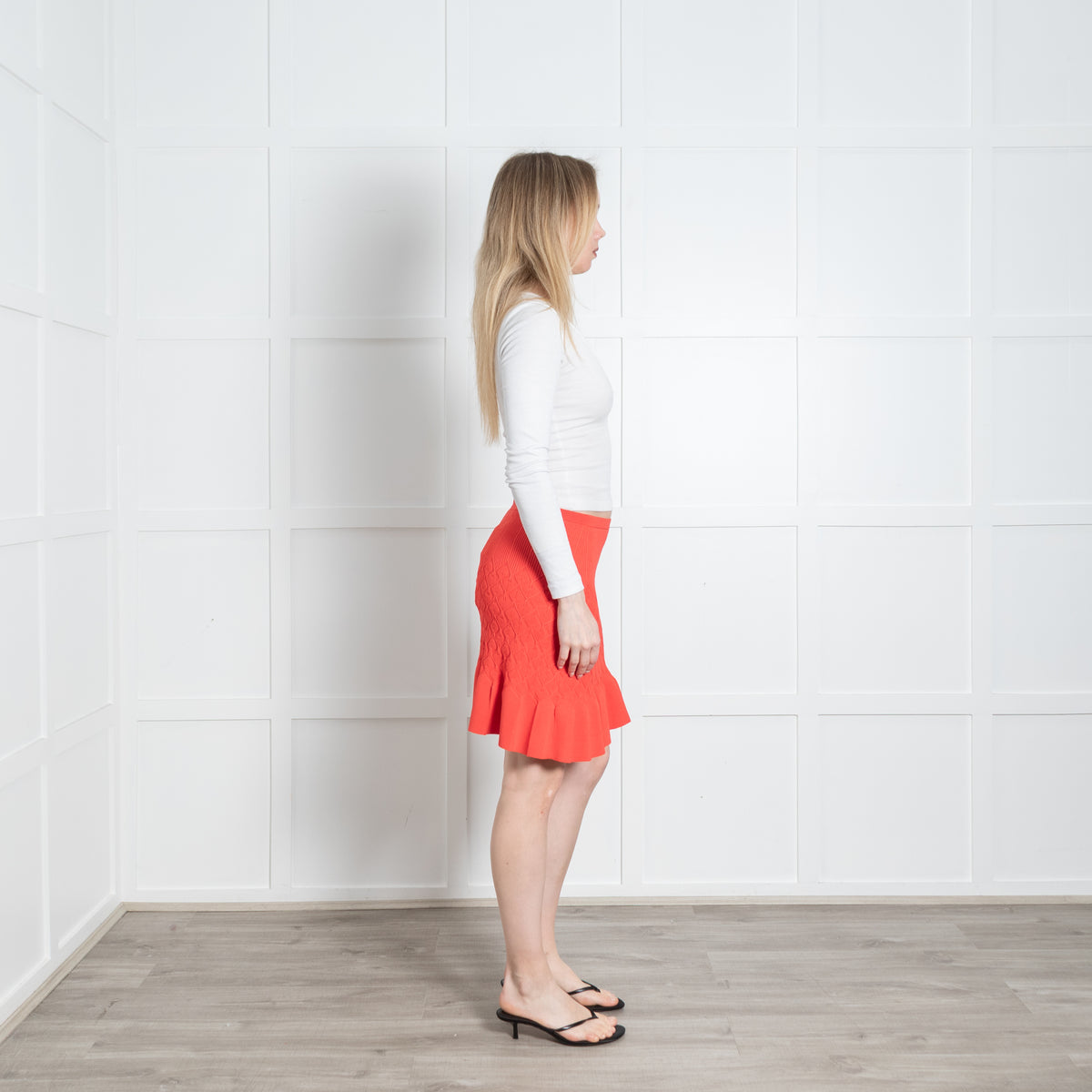 Sandro Coral Orange Textured Knit Mini Skirt