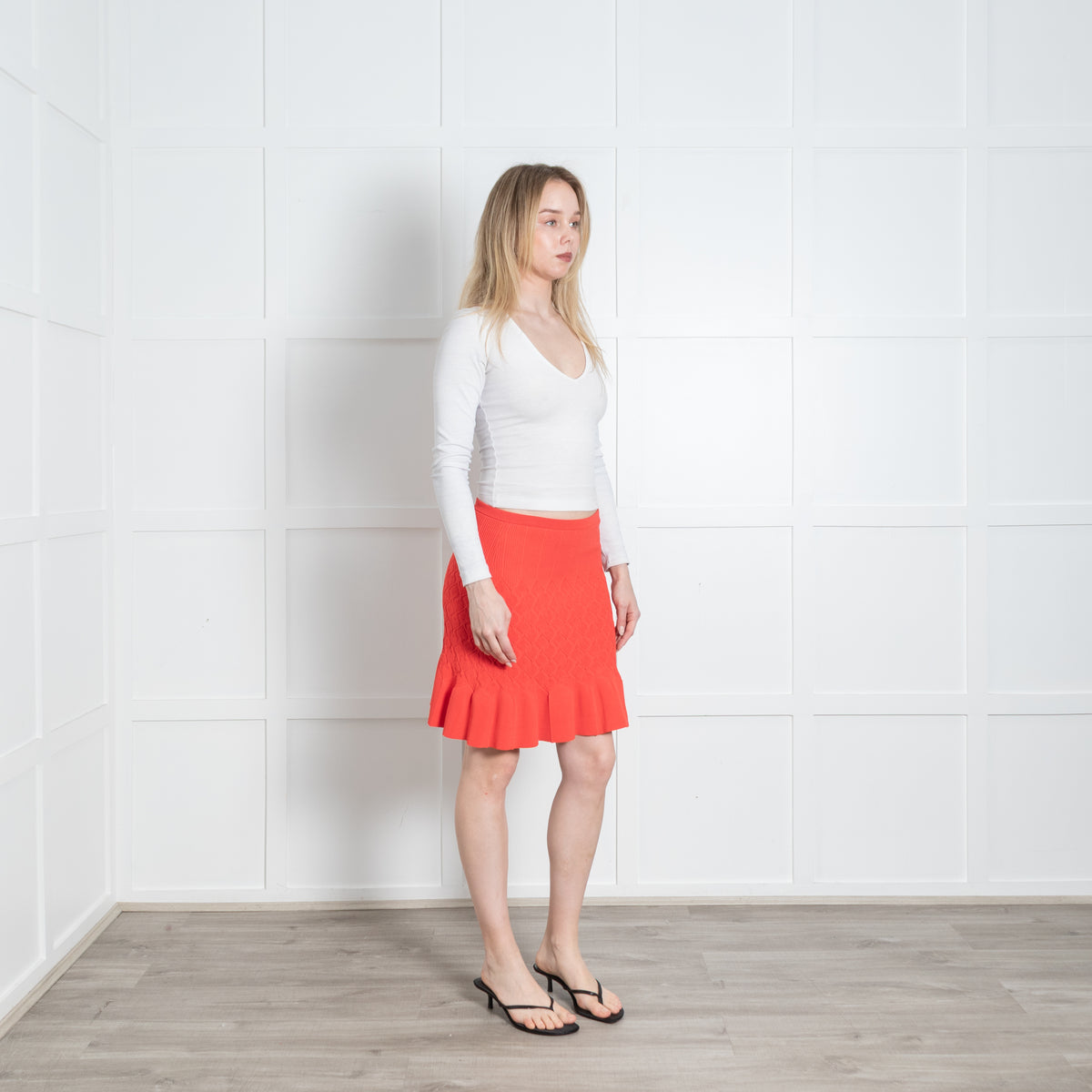 Sandro Coral Orange Textured Knit Mini Skirt