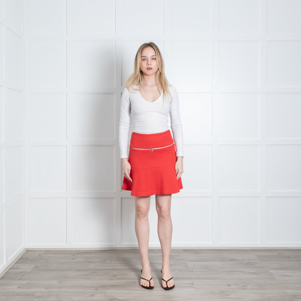 Sandro Red Gold Zip Detail Mini Skirt
