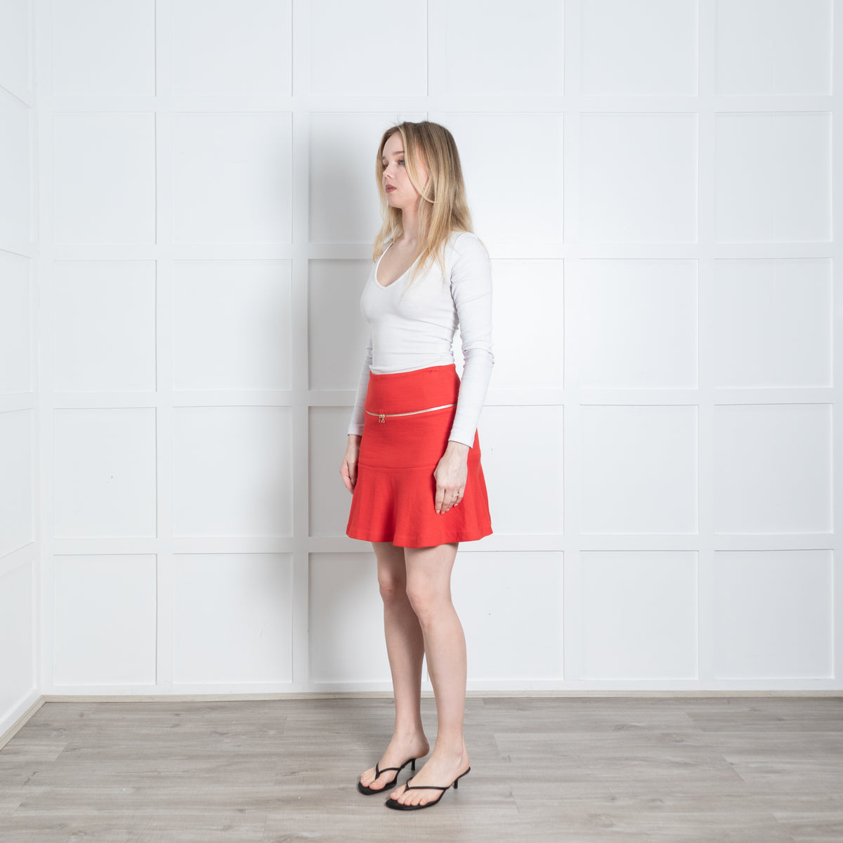 Sandro Red Gold Zip Detail Mini Skirt