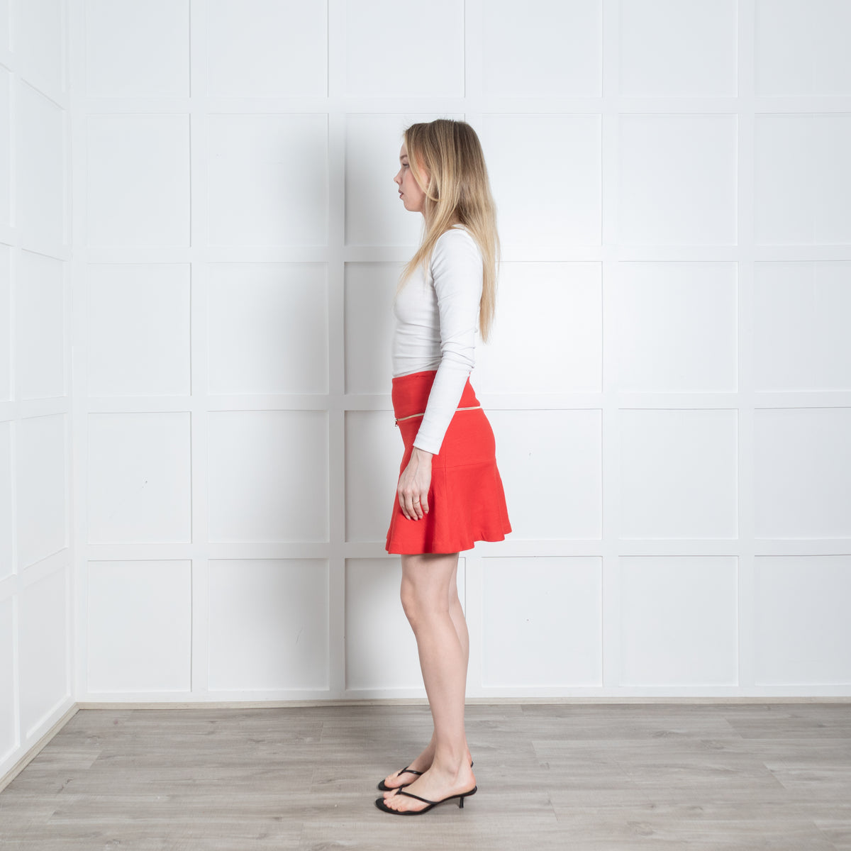 Sandro Red Gold Zip Detail Mini Skirt