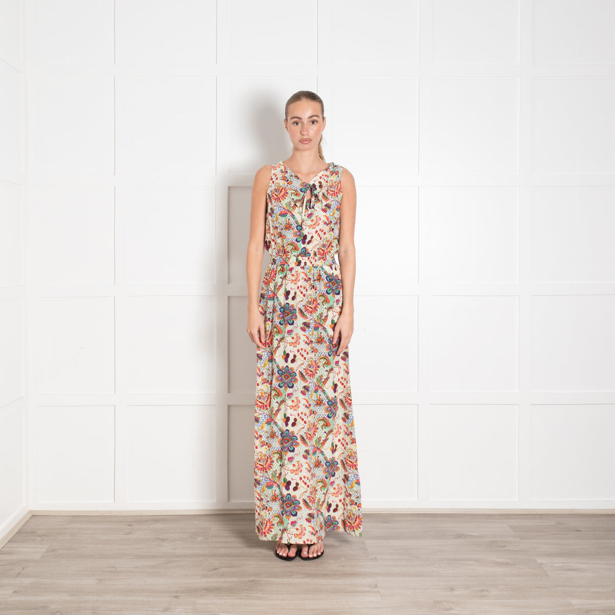 Ridley Multi Floral Print Sleeveless Smock Waist Maxi Dress