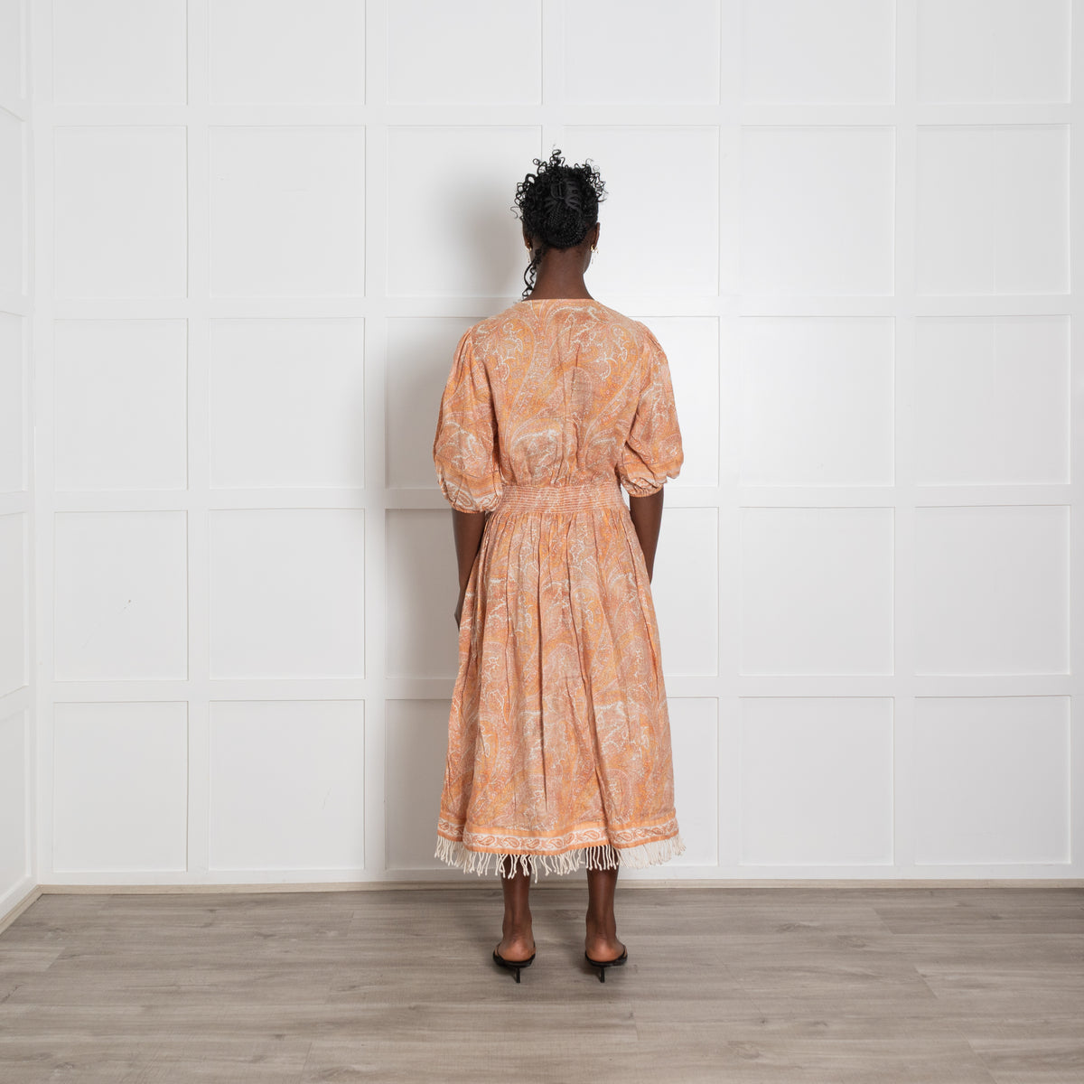 Zimmermann Orange Paisley Elasticated Midi Dress