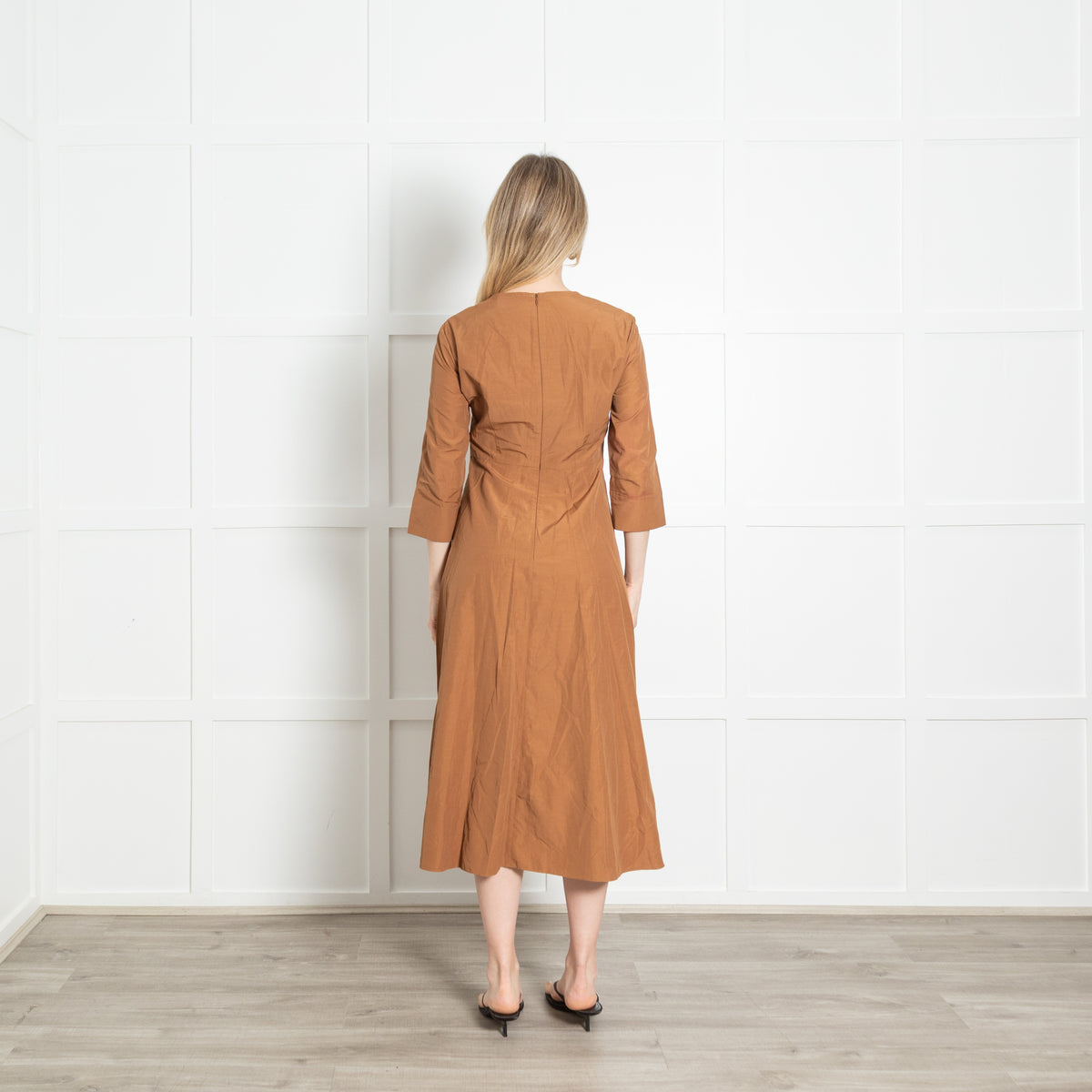 S Max Mara Caramel 3/4 Sleeve Long Dress