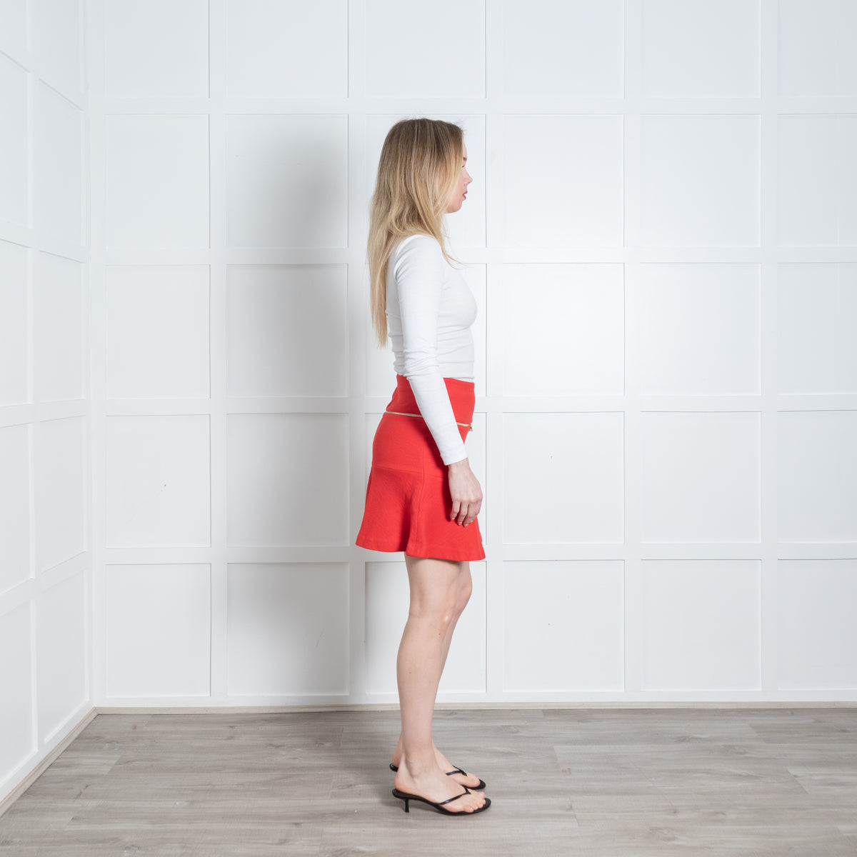Sandro Red Gold Zip Detail Mini Skirt