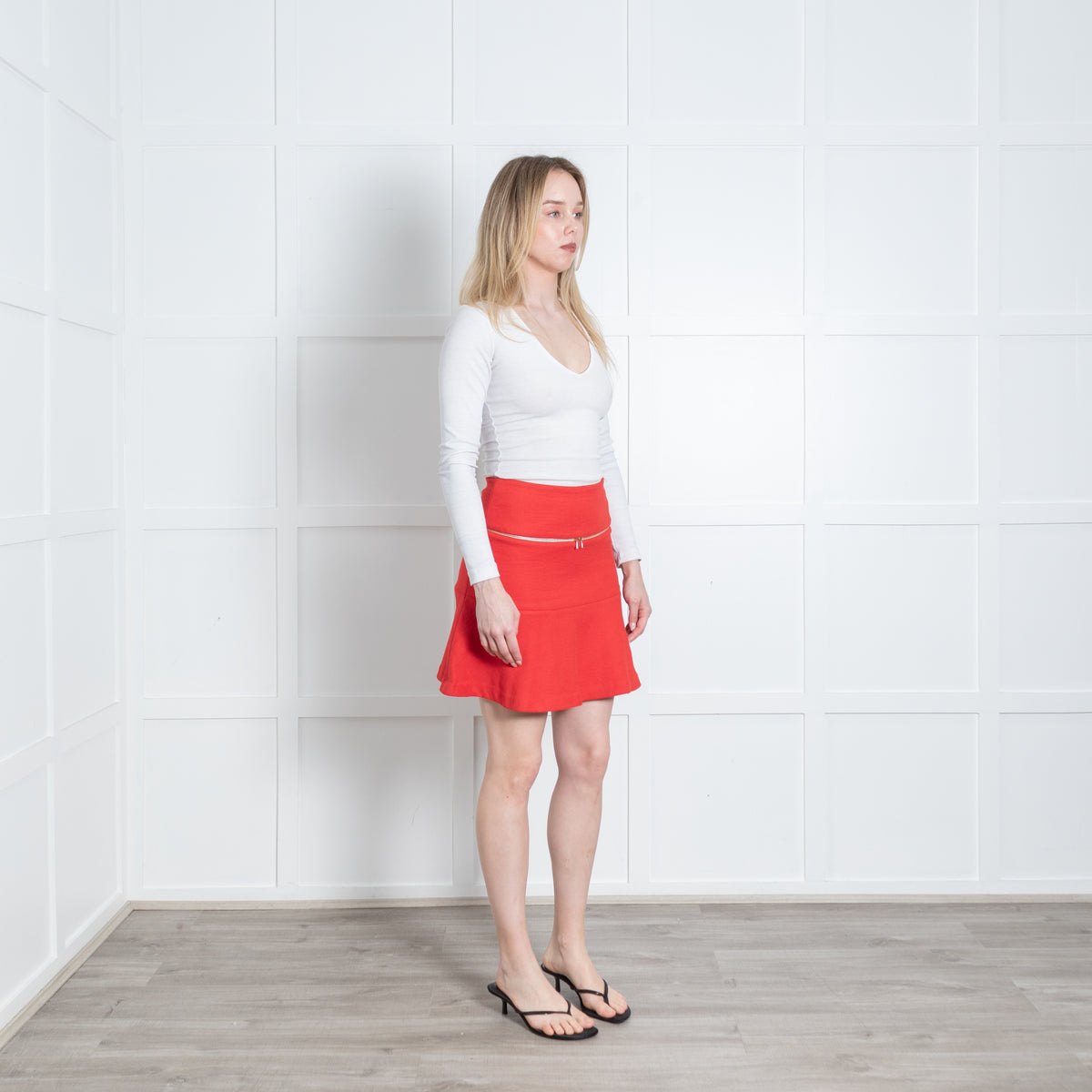 Sandro Red Gold Zip Detail Mini Skirt