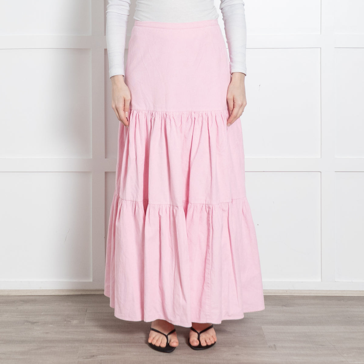 Ridley Pale Pink Needlecord Tiered Maxi Skirt