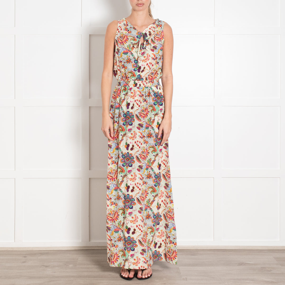 Ridley Multi Floral Print Sleeveless Smock Waist Maxi Dress