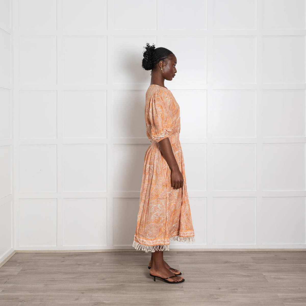 Zimmermann Orange Paisley Elasticated Midi Dress