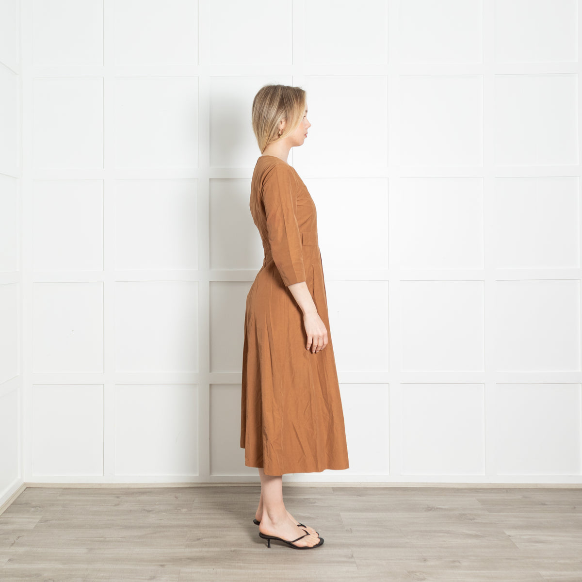 S Max Mara Caramel 3/4 Sleeve Long Dress