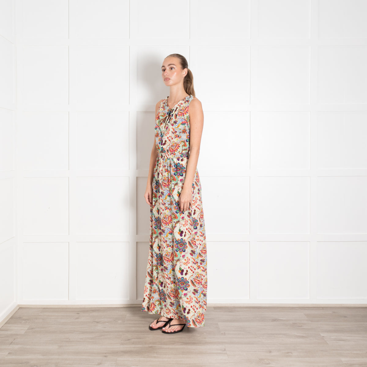 Ridley Multi Floral Print Sleeveless Smock Waist Maxi Dress