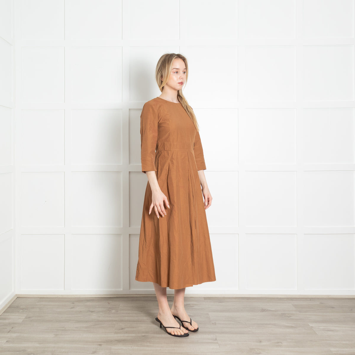 S Max Mara Caramel 3/4 Sleeve Long Dress