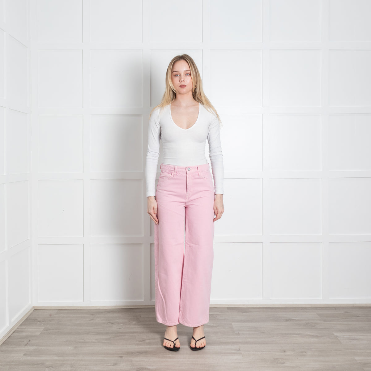Frame Pink Denim Wide Leg Jeans