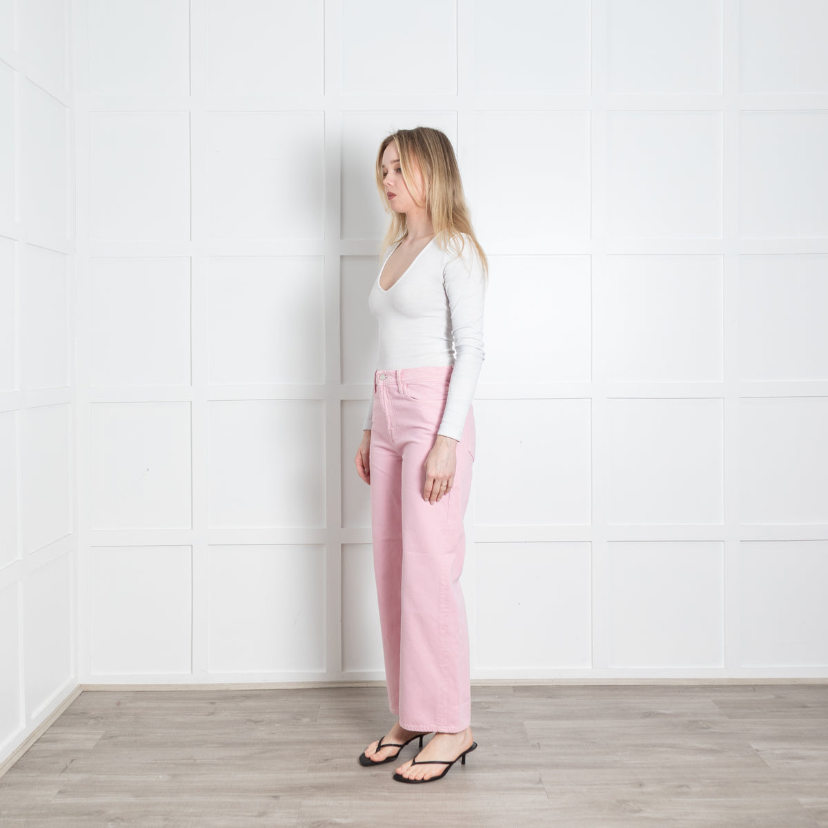 Frame Pink Denim Wide Leg Jeans