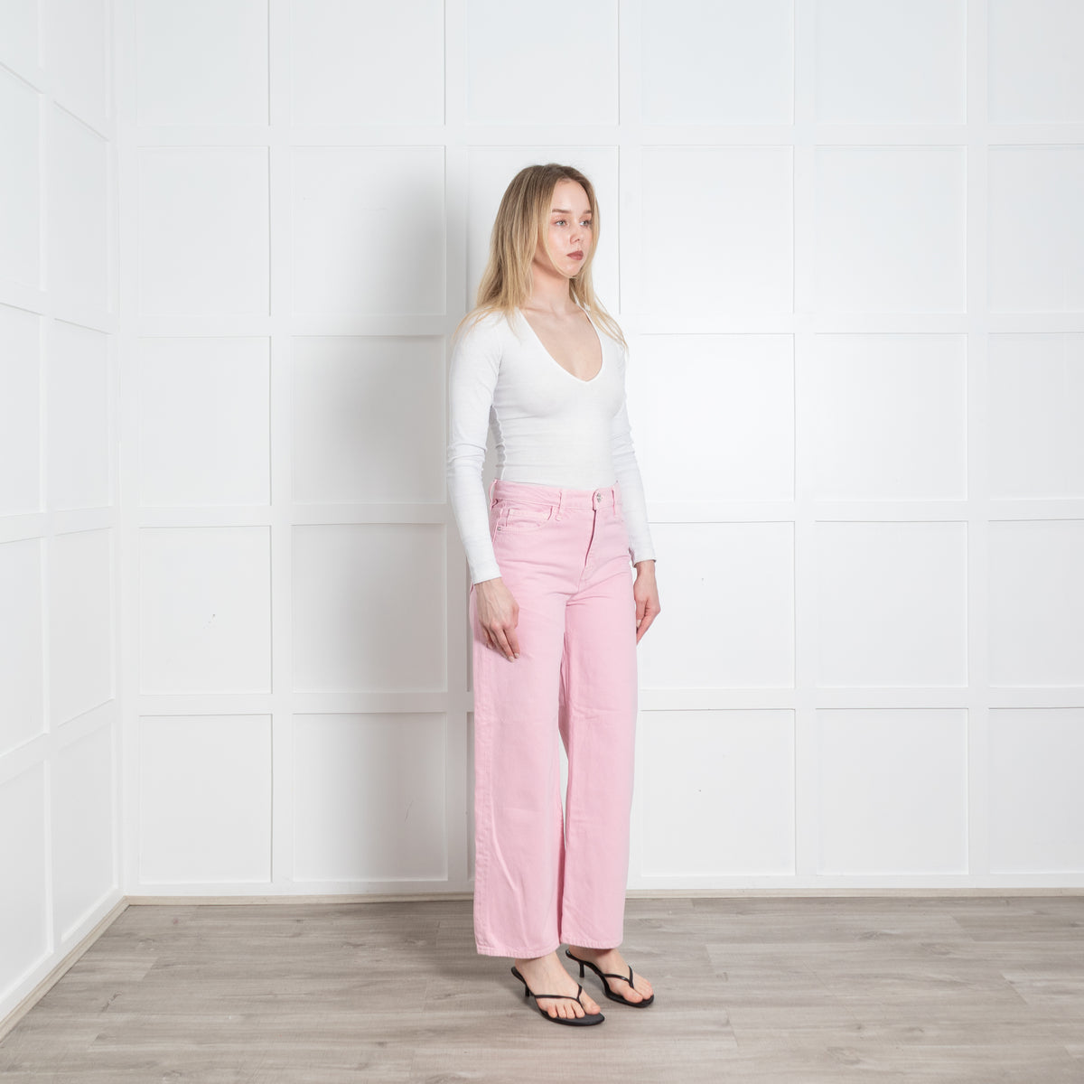 Frame Pink Denim Wide Leg Jeans