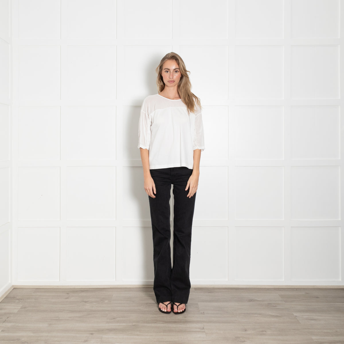 Transit White Stretch Crepe Back Button Blouse