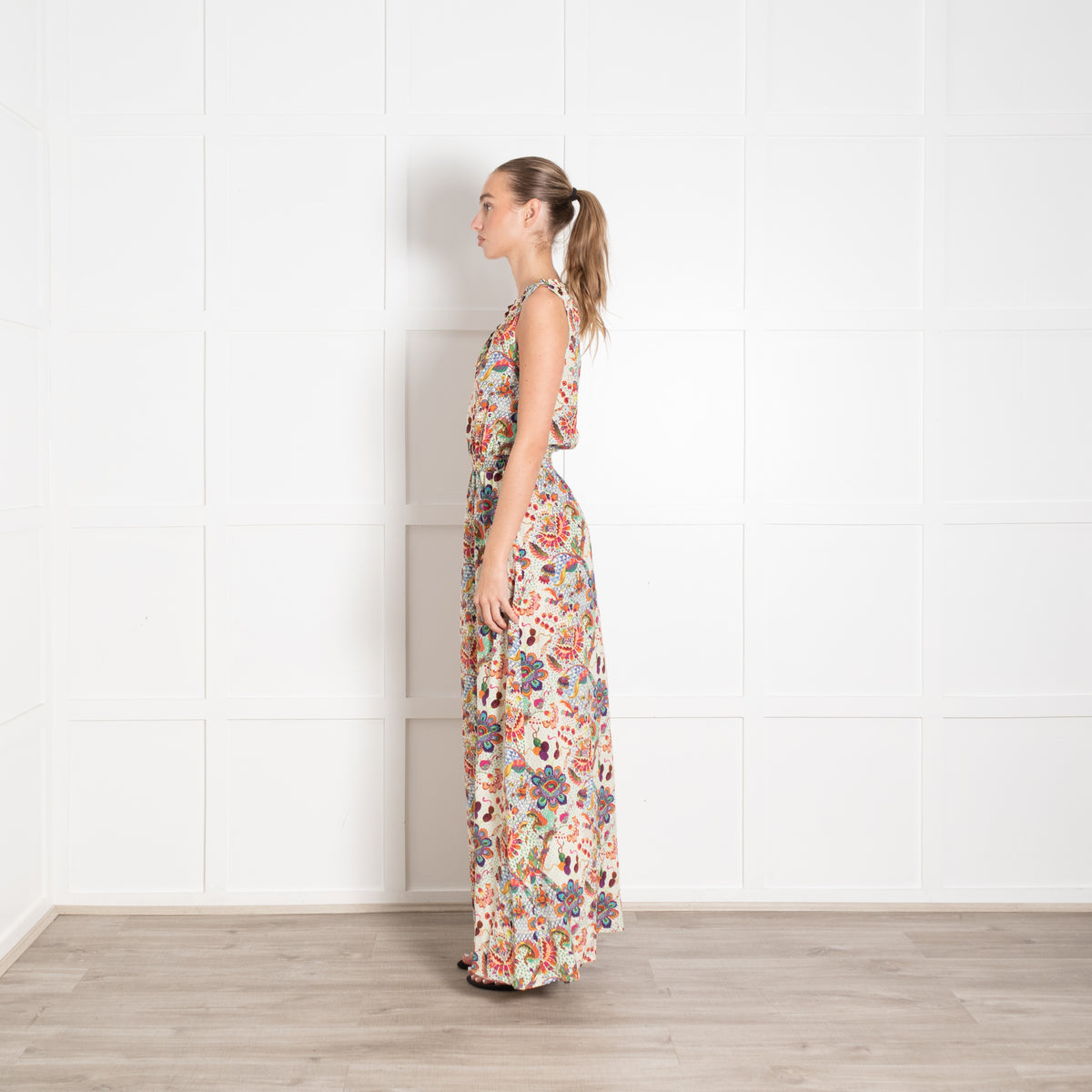 Ridley Multi Floral Print Sleeveless Smock Waist Maxi Dress