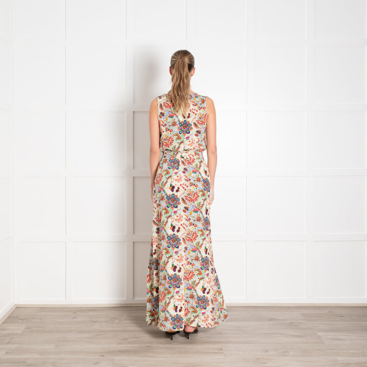 Ridley Multi Floral Print Sleeveless Smock Waist Maxi Dress