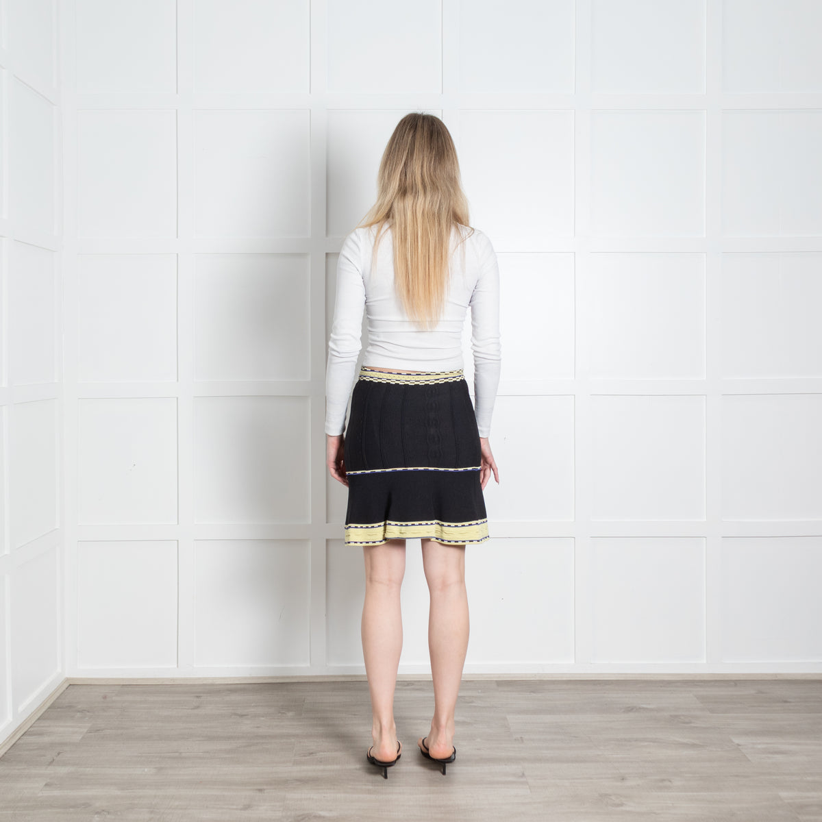 Sandro Black Yellow Trim Knit Stretchy Mini Skirt
