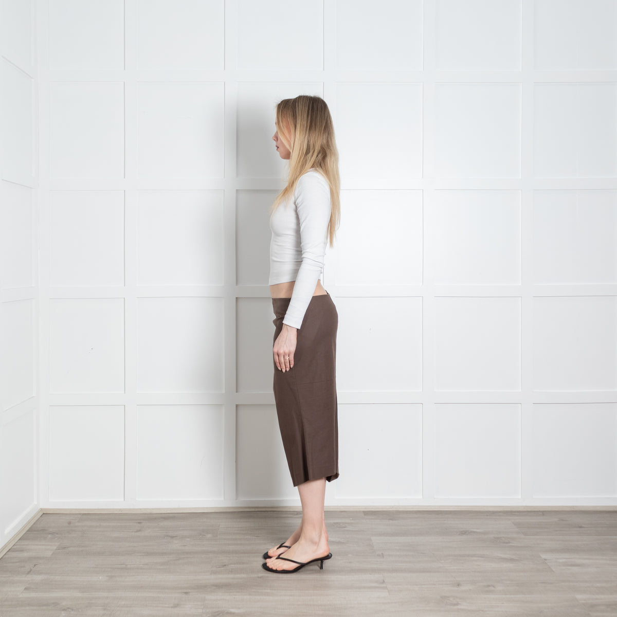 Sportmax Brown Cotton Front Seam Detail Midi Skirt
