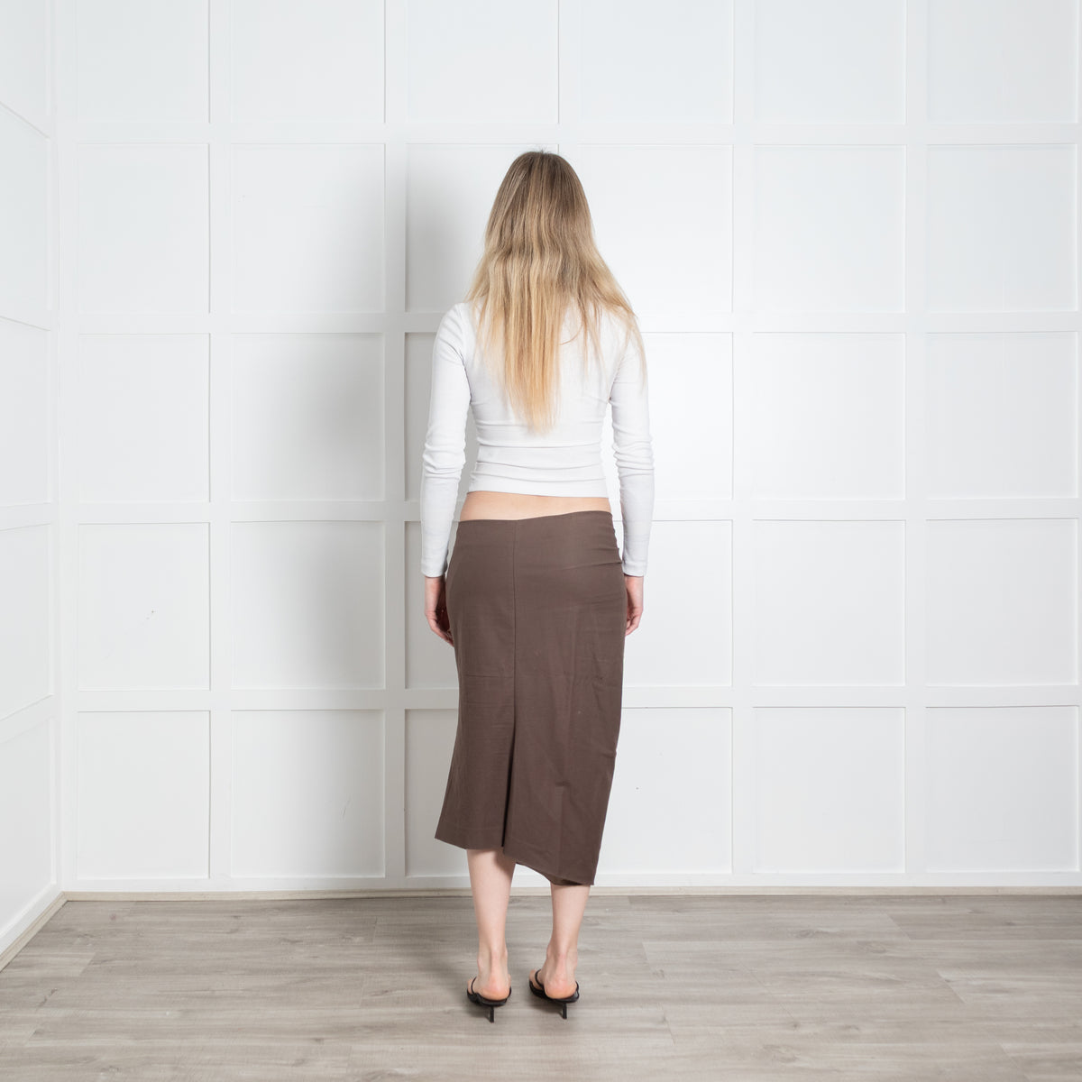 Sportmax Brown Cotton Front Seam Detail Midi Skirt