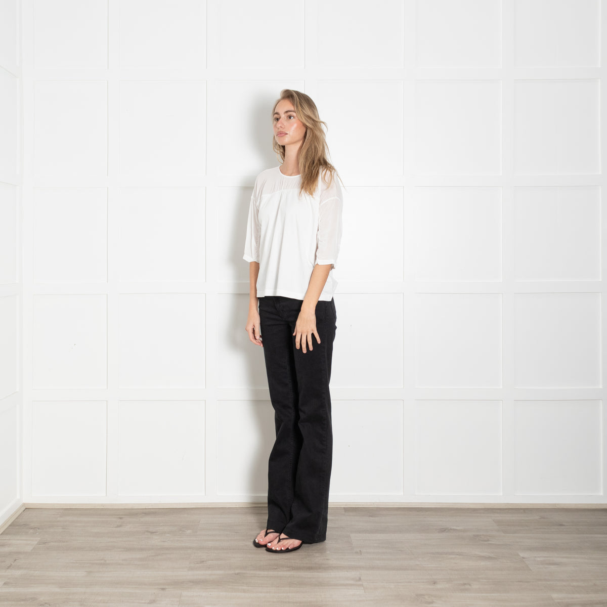 Transit White Stretch Crepe Back Button Blouse