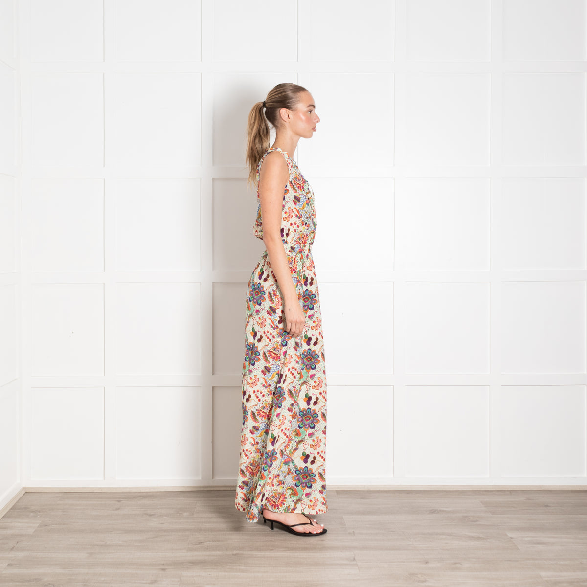 Ridley Multi Floral Print Sleeveless Smock Waist Maxi Dress