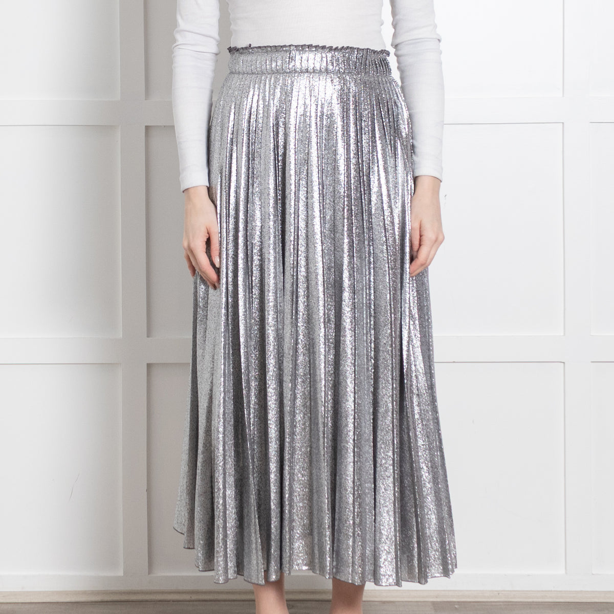 Weekend Max Mara Silver Pleated Midi Skirt