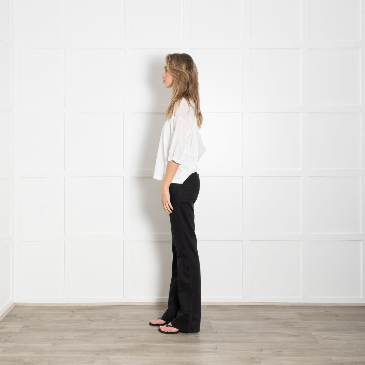 Transit White Stretch Crepe Back Button Blouse